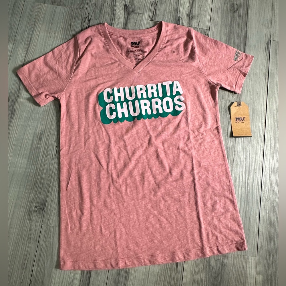 NWT CHURRITA CHURROS T-Shirt Women's Size S Pink PACIFIC PARK‎ SANTA MONICA PIER